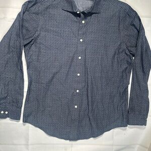 Brooks Brothers 1818 Regent Fit Dark Blue Pattern Cotton Shirt Men's L Button
